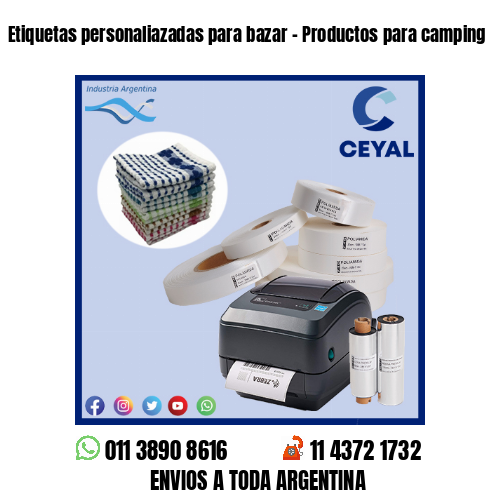Etiquetas personaliazadas para bazar – Productos para camping