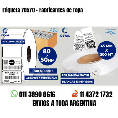 Etiqueta 70x70 - Fabricantes de ropa 