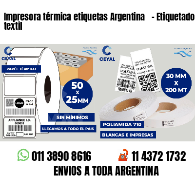 Impresora térmica etiquetas Argentina   - Etiquetado textil