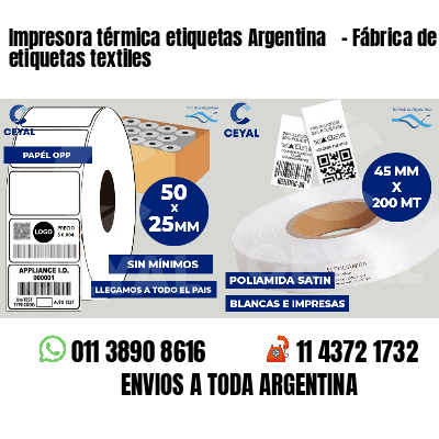 Impresora térmica etiquetas Argentina   - Fábrica de etiquetas textiles