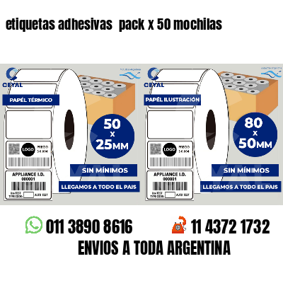 etiquetas adhesivas  pack x 50 mochilas