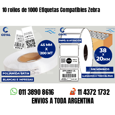 10 rollos de 1000 Etiquetas Compatibles Zebra 