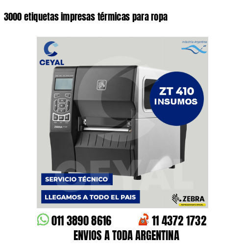 3000 etiquetas impresas térmicas para ropa
