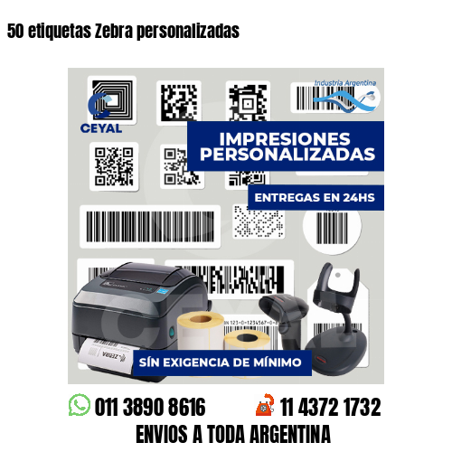 50 etiquetas Zebra personalizadas
