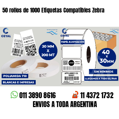 50 rollos de 1000 Etiquetas Compatibles Zebra 