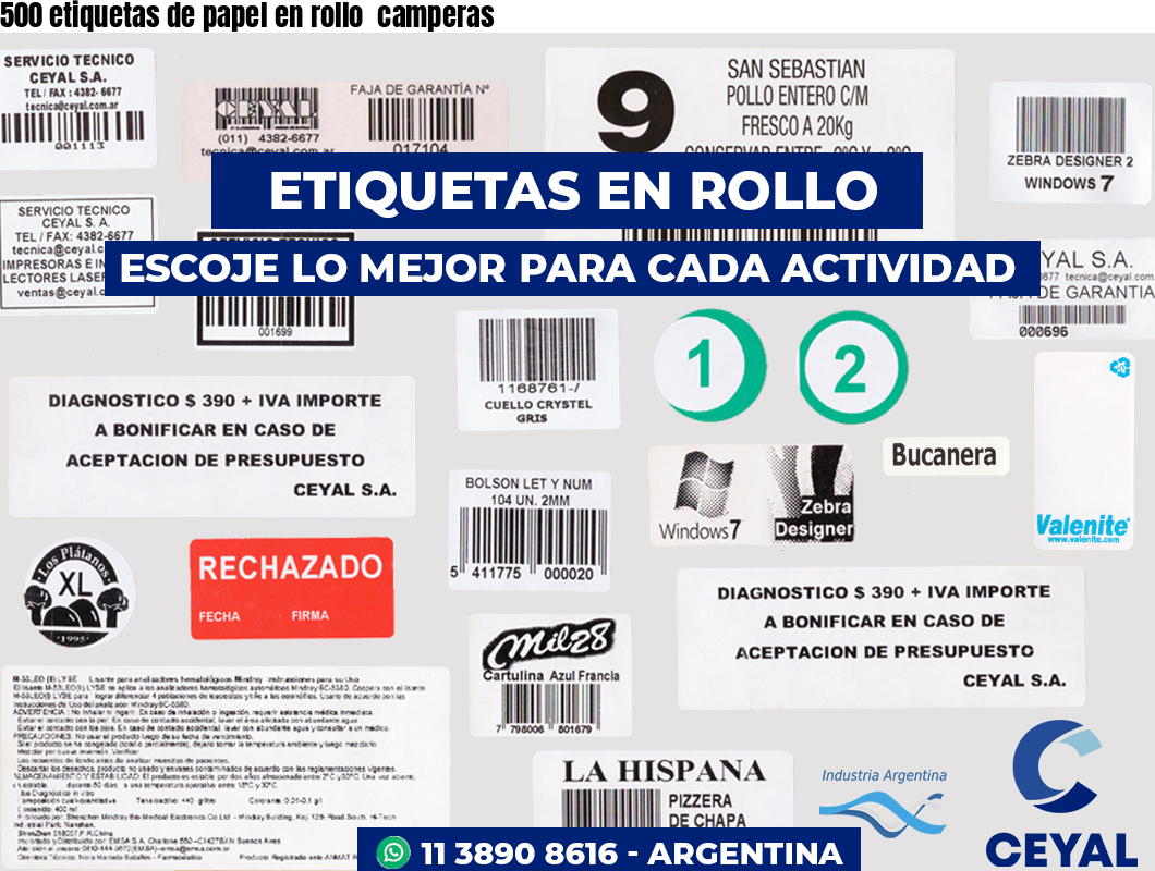 500 etiquetas de papel en rollo  camperas
