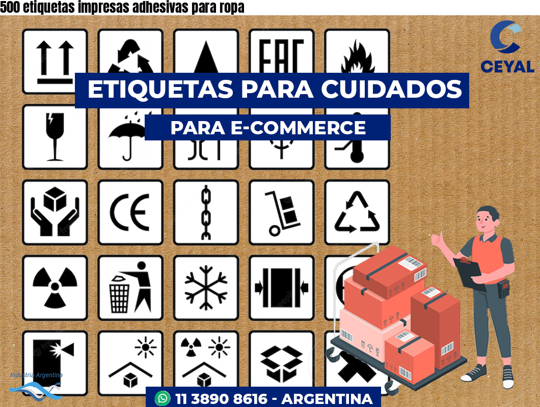 500 etiquetas impresas adhesivas para ropa