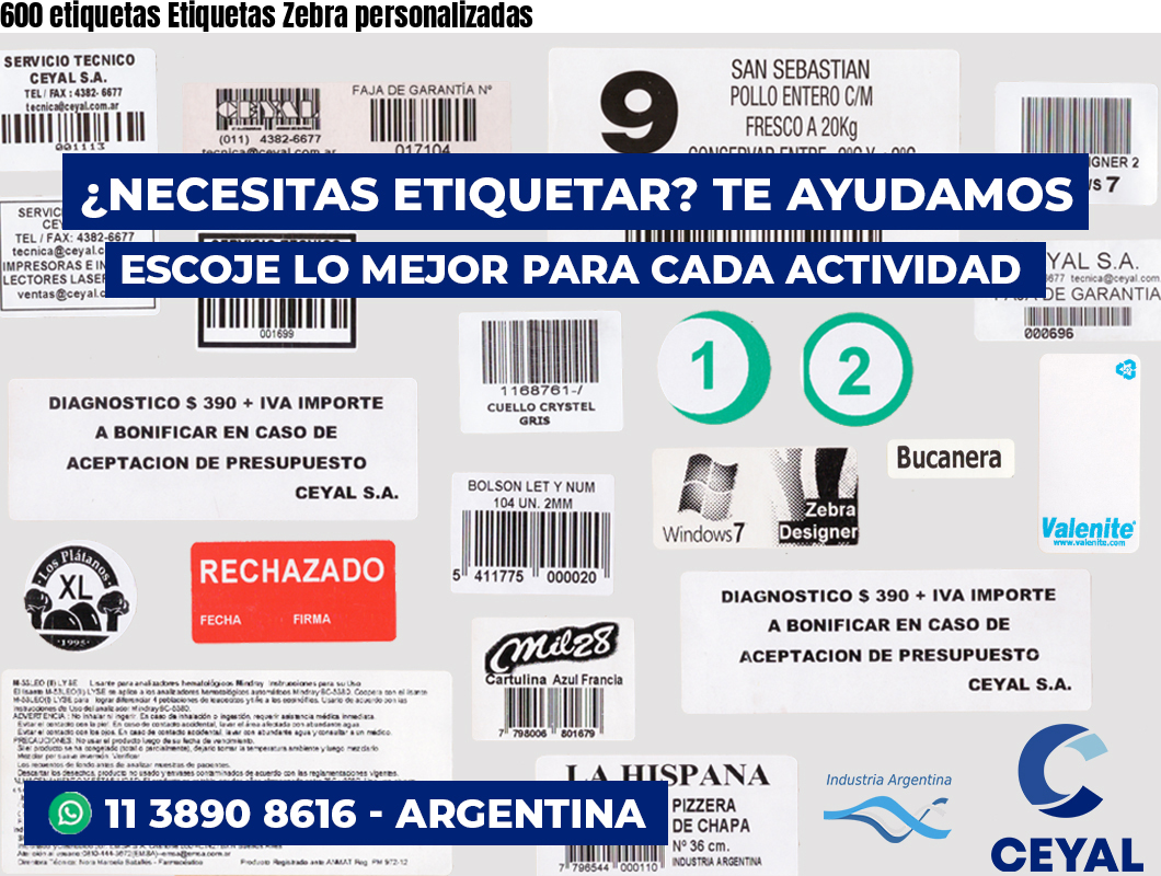 600 etiquetas Etiquetas Zebra personalizadas