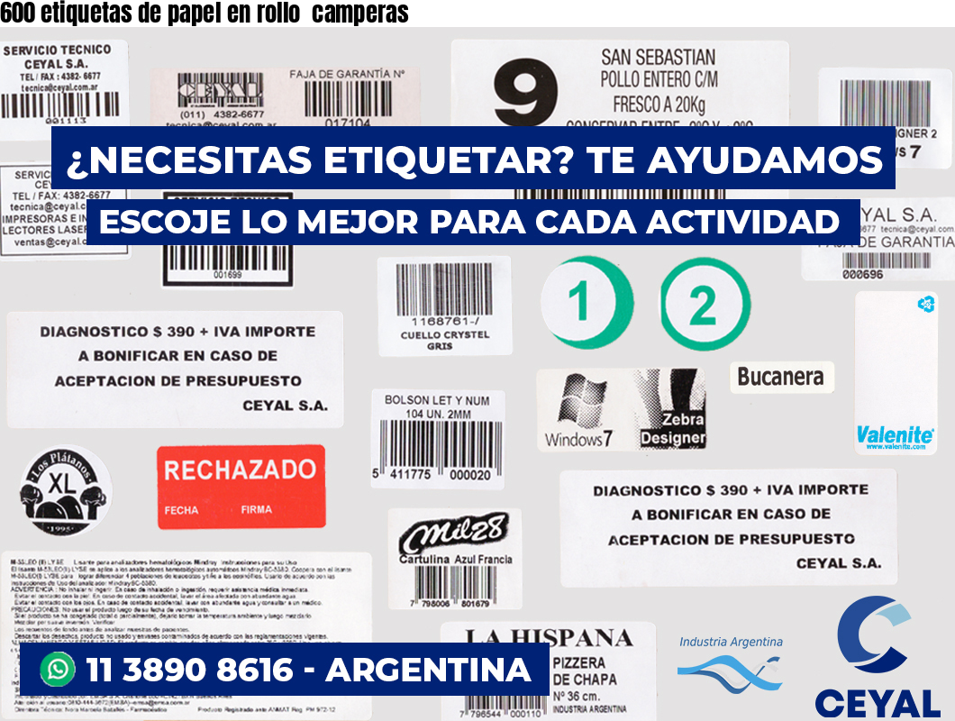 600 etiquetas de papel en rollo  camperas