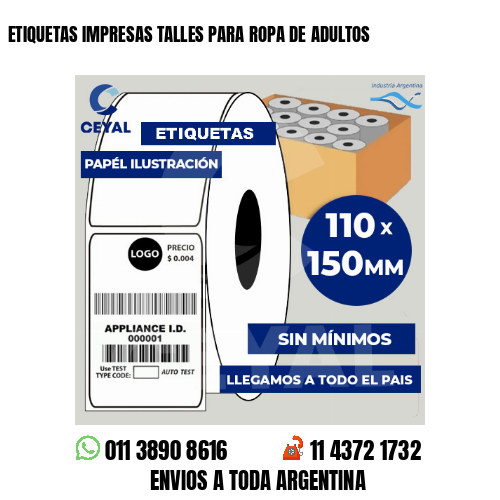 ETIQUETAS IMPRESAS TALLES PARA ROPA DE ADULTOS