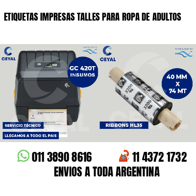 ETIQUETAS IMPRESAS TALLES PARA ROPA DE ADULTOS