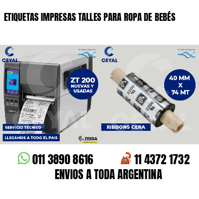 ETIQUETAS IMPRESAS TALLES PARA ROPA DE BEBÉS
