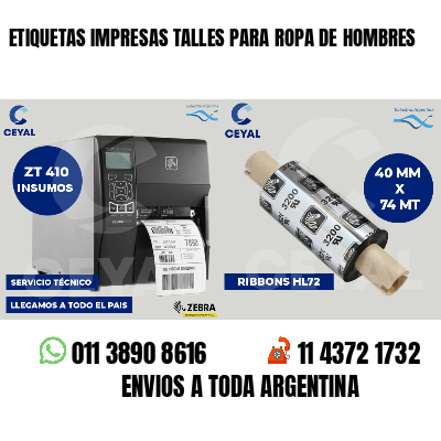 ETIQUETAS IMPRESAS TALLES PARA ROPA DE HOMBRES