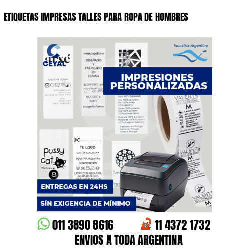 ETIQUETAS IMPRESAS TALLES PARA ROPA DE HOMBRES