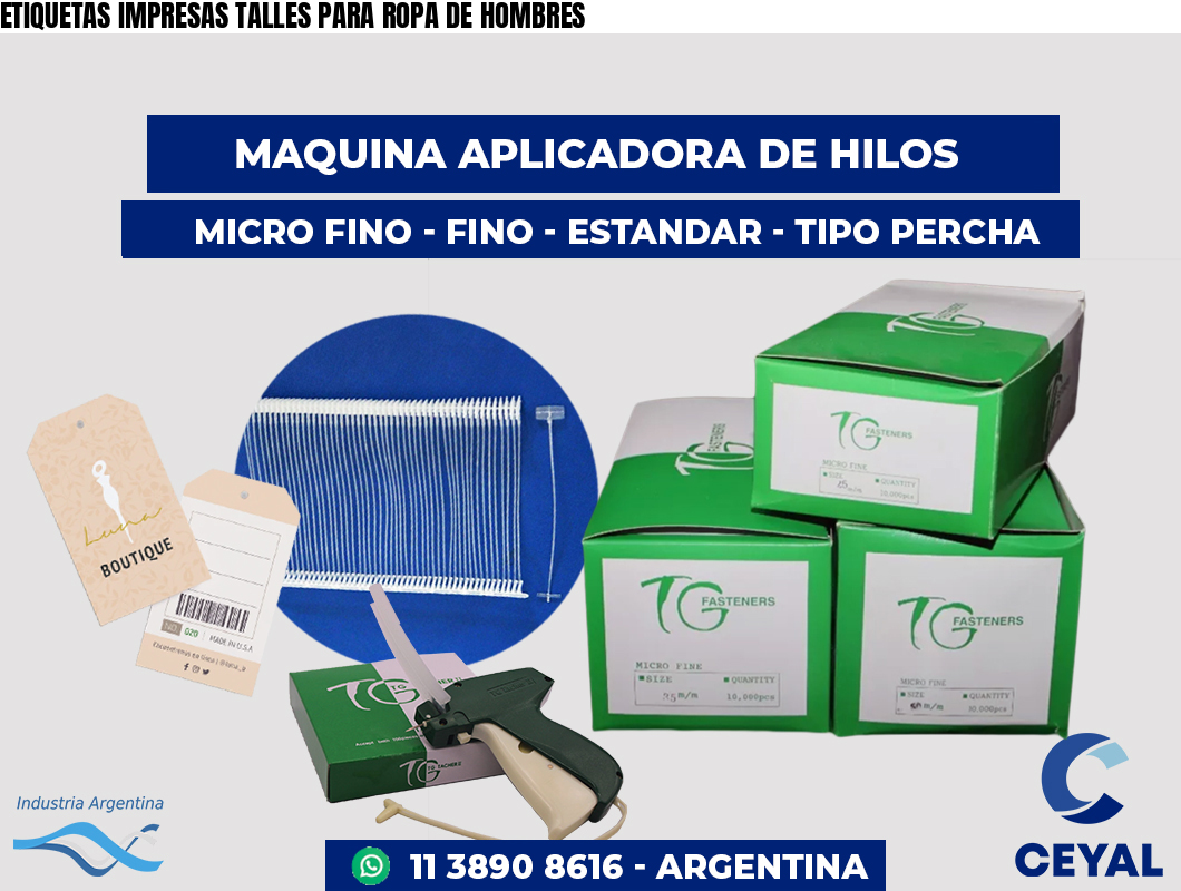 ETIQUETAS IMPRESAS TALLES PARA ROPA DE HOMBRES