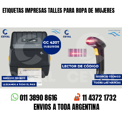ETIQUETAS IMPRESAS TALLES PARA ROPA DE MUJERES