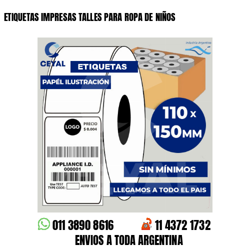 ETIQUETAS IMPRESAS TALLES PARA ROPA DE NIÑOS