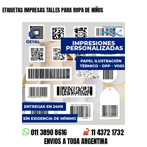 ETIQUETAS IMPRESAS TALLES PARA ROPA DE NIÑOS