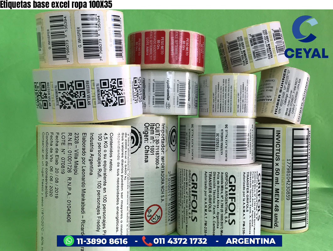 Etiquetas base excel ropa 100X35
