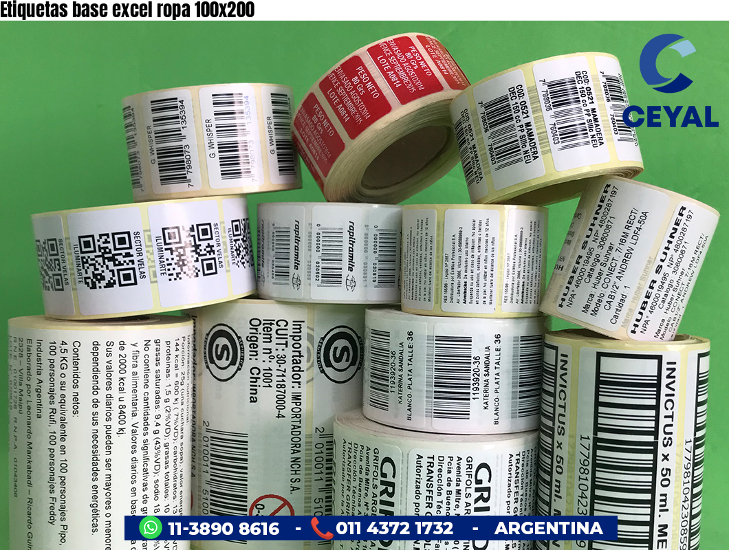 Etiquetas base excel ropa 100x200