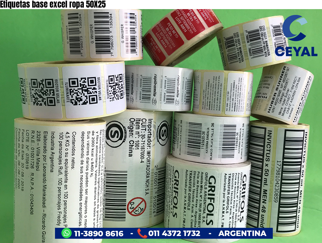 Etiquetas base excel ropa 50X25