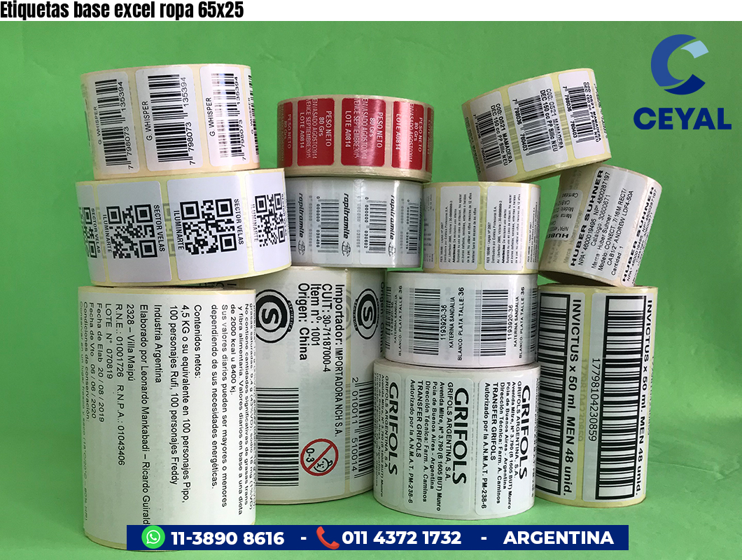 Etiquetas base excel ropa 65x25