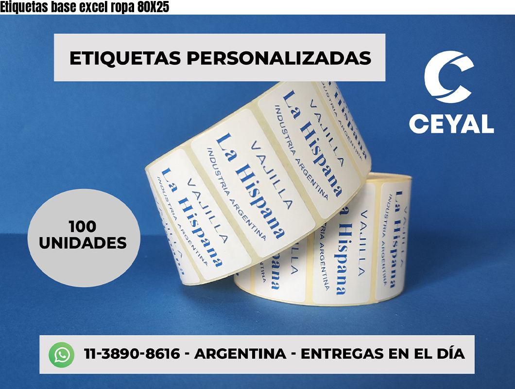 Etiquetas base excel ropa 80X25