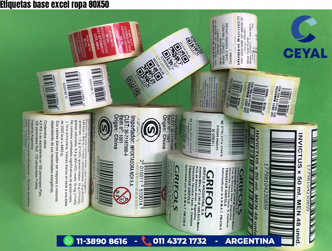 Etiquetas base excel ropa 80X50