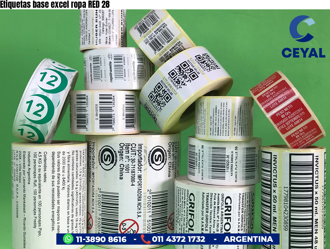 Etiquetas base excel ropa RED 28