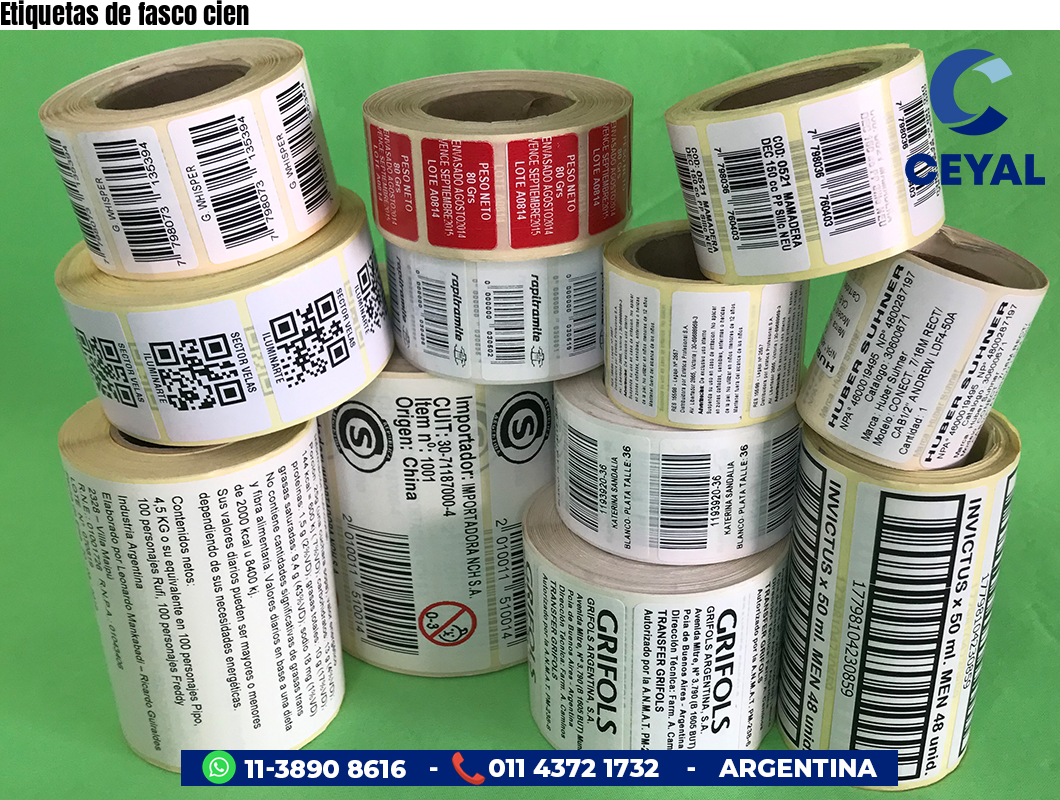 Etiquetas de fasco cien