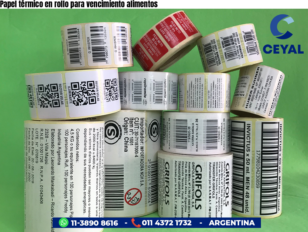 Papel térmico en rollo para vencimiento alimentos