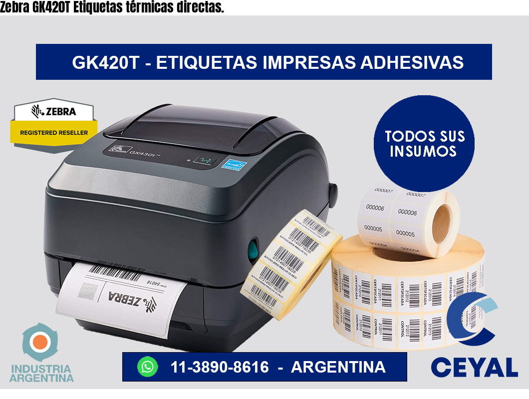 Zebra GK420T Etiquetas térmicas directas.