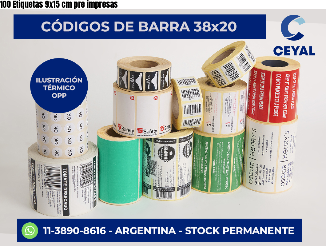 100 Etiquetas 9×15 cm pre impresas
