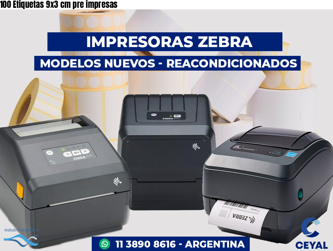 100 Etiquetas 9x3 cm pre impresas