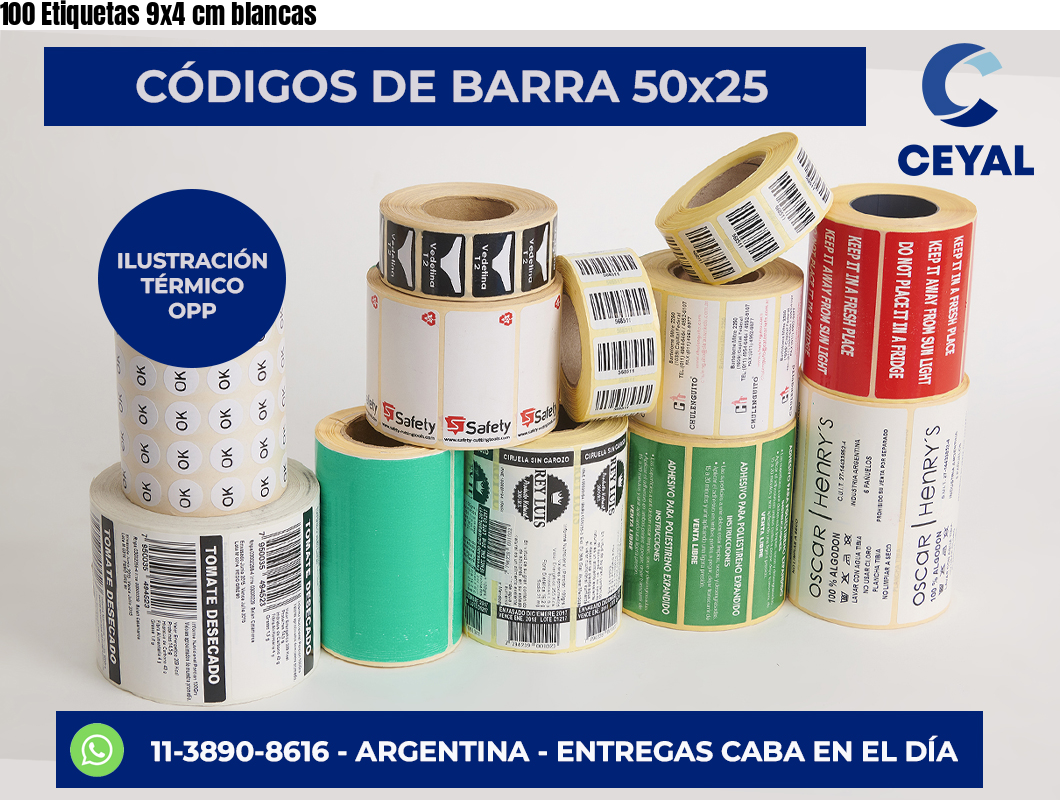 100 Etiquetas 9×4 cm blancas