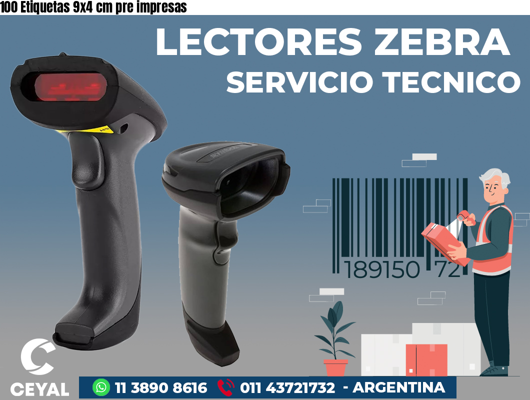 100 Etiquetas 9x4 cm pre impresas