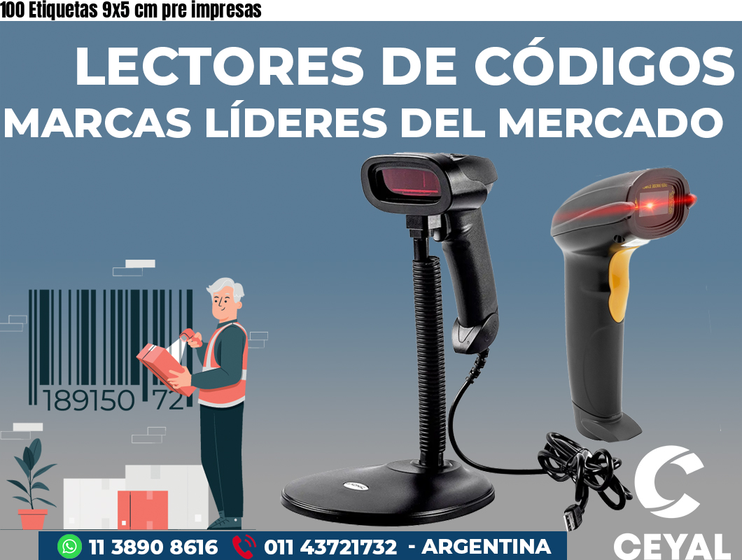 100 Etiquetas 9x5 cm pre impresas