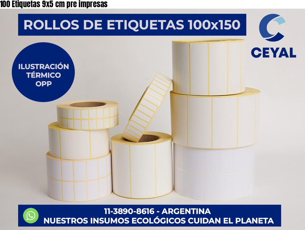 100 Etiquetas 9×5 cm pre impresas
