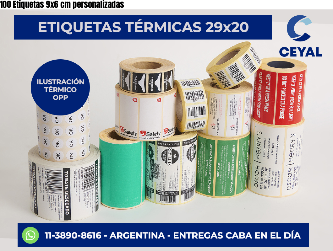 100 Etiquetas 9×6 cm personalizadas
