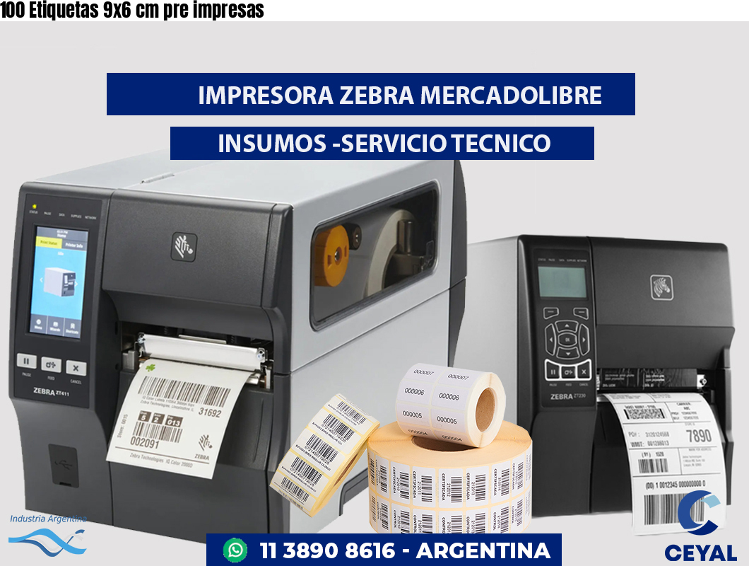 100 Etiquetas 9x6 cm pre impresas