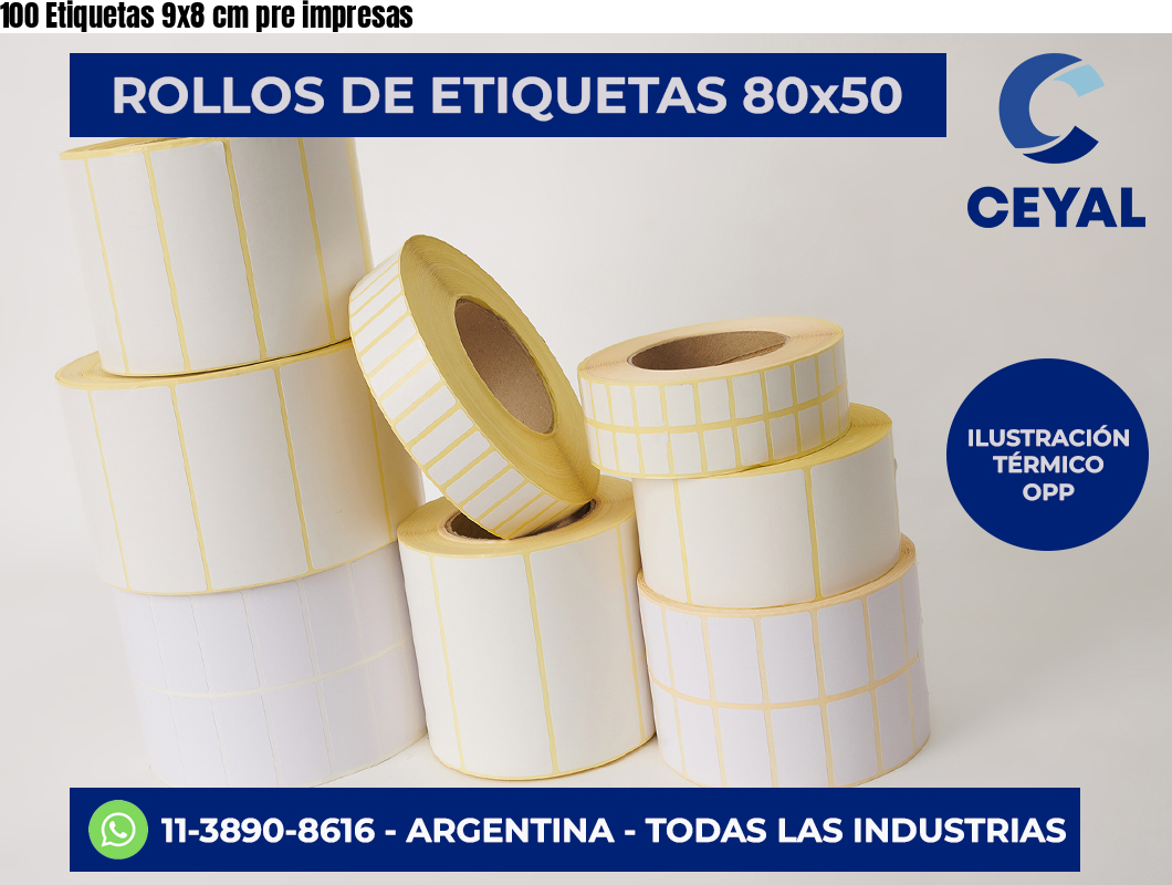 100 Etiquetas 9×8 cm pre impresas