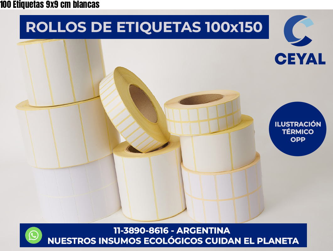 100 Etiquetas 9×9 cm blancas