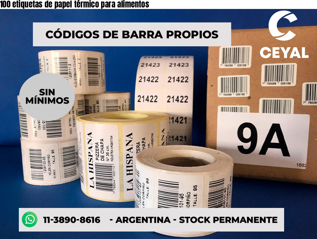 100 etiquetas de papel térmico para alimentos