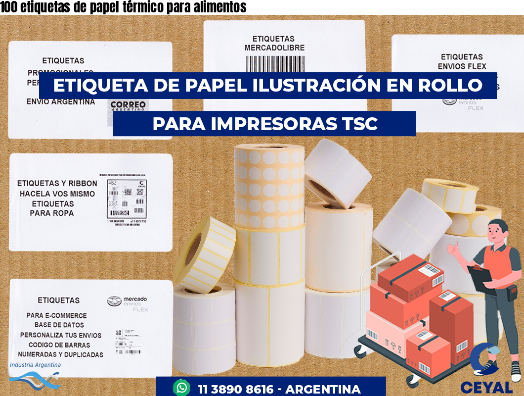 100 etiquetas de papel térmico para alimentos