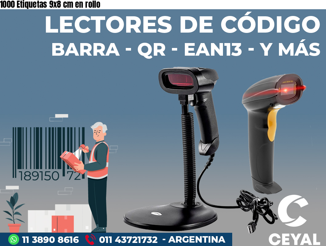 1000 Etiquetas 9x8 cm en rollo