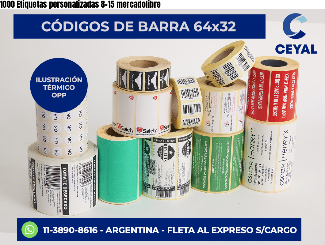 1000 Etiquetas personalizadas 8×15 mercadolibre