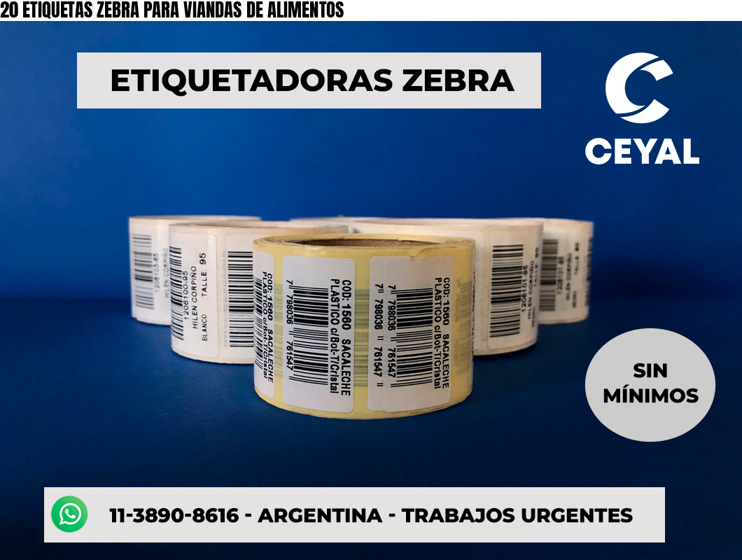 20 ETIQUETAS ZEBRA PARA VIANDAS DE ALIMENTOS