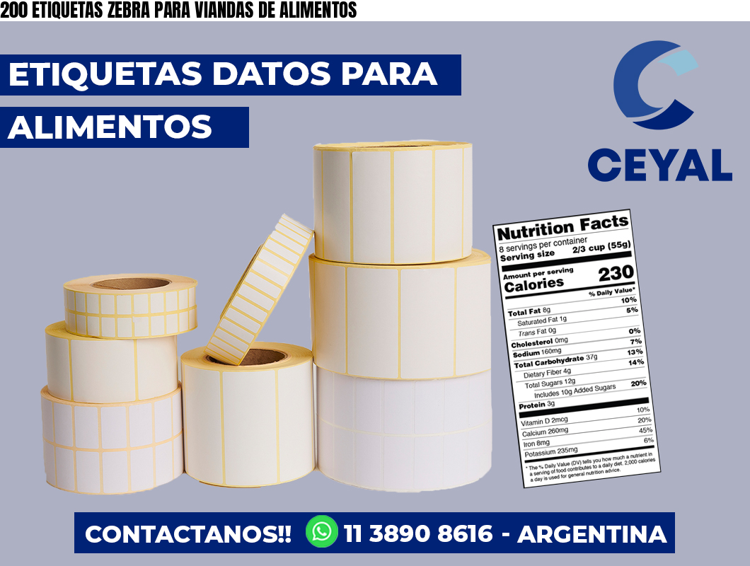 200 ETIQUETAS ZEBRA PARA VIANDAS DE ALIMENTOS