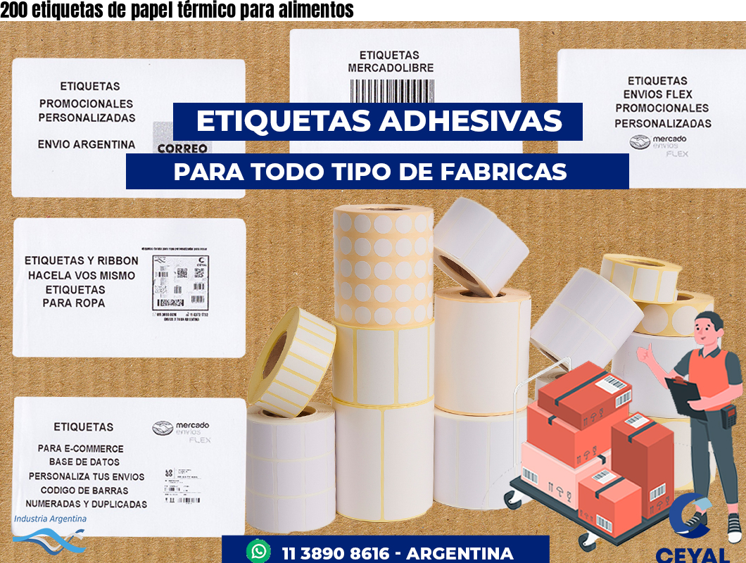 200 etiquetas de papel térmico para alimentos