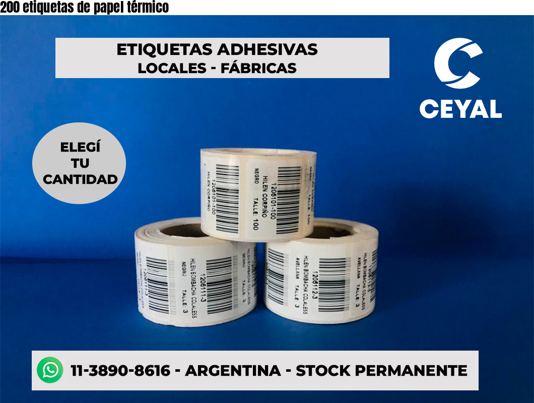 200 etiquetas de papel térmico